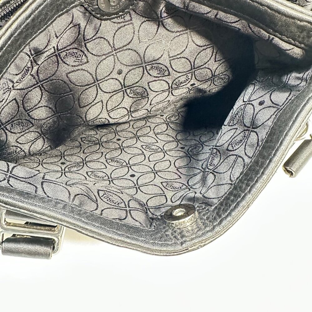 Vintage Fossil Black Pebbled Leather Handbag Satchel Purse - Picture 10 of 15